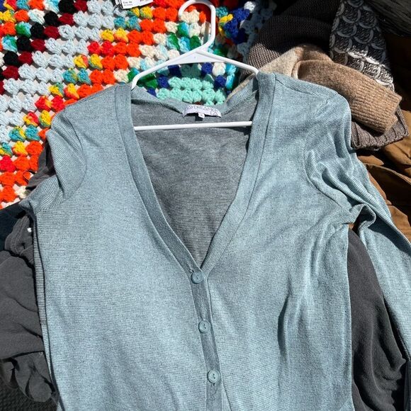 DAYDREAMER Teal Button up Cardigan soft comfy elbow pad lightweight stretchy - Picture 3 of 6